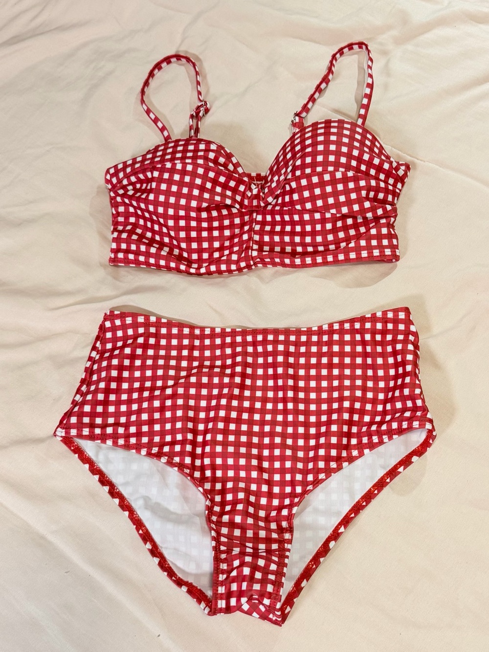 Retro Stage Red Gingham High-Waist Vintage Bikini Swim Set
